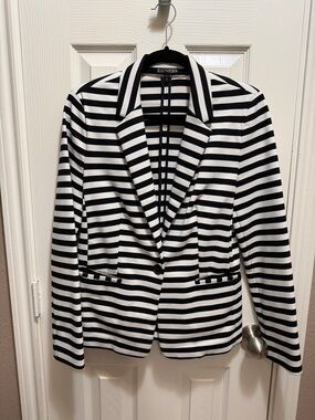 Express Black and White Horizontal Stripe Blazer
